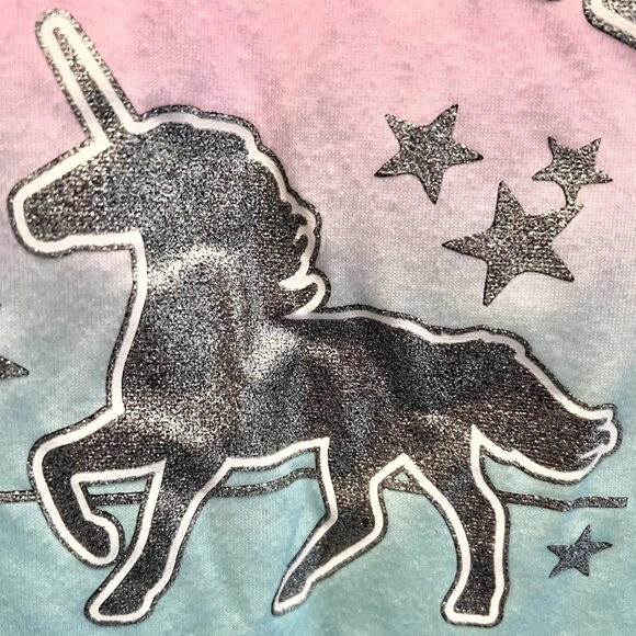 SO-Jersey 3/4 Sleeve Top-Unicorn-Sparkle/Stars-Pink/Silver Mix-Size 12 Girls- - Picture 3 of 11